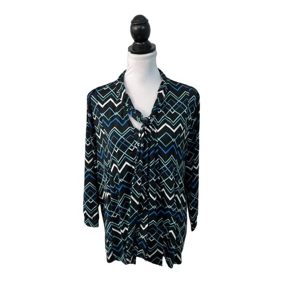 Robert Louis Blouse Size XL Multicolored Tie Neck Pullover Geometric Print Shirt - Picture 12 of 12